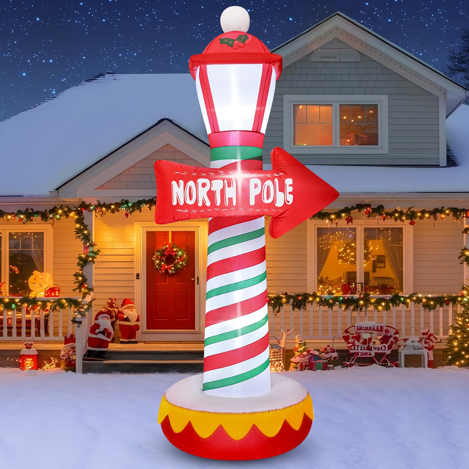8.5 FT Long Christmas Inflatable Outdoor Decorations, Blow Up Santa Claus Helicopter with Bright LED Lights, Christmas Santa and Reindeer Flying Airplane for Xmas Decor, Lawn, Yard Holiday Party